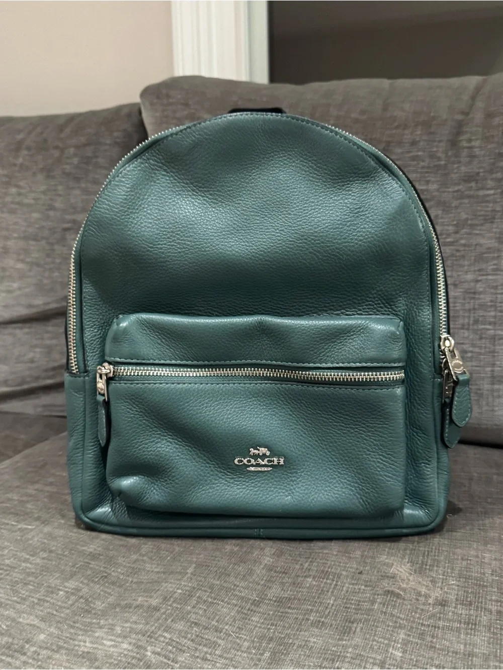 Coach Teal Pebbled Leather Mini Backpack with Silver Hardware